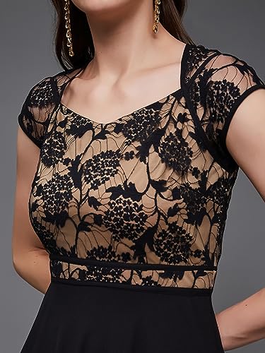Image of Miss Chase Women's Round Neck Cap Sleeves Lace Knee -Long Skater Dress