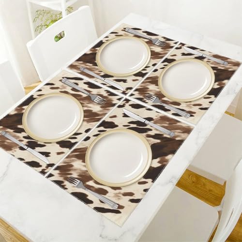 Sets de table imprimé vache en toile lavable pour table de salle à manger 45 x 30 cm