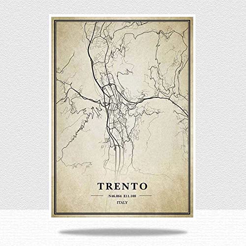 YMXCNM Cuadro sobre Lienzo,Italia Trento Vintage City Map Posters Prints Artwork Unframed Pictures Modern Personalization Paintings Christmas Souvenir Gift Home Decor,9X11Cm/ 3.54X4.33 In
