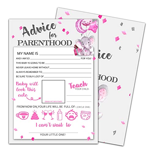Advice For Parenthood Baby Shower, Pink Elephant Newborn Baby Party Supplies, New Parent Message Advice Book Mommy Daddy To Be Keepsake Party Favor Supplies Decoration -30 Game Cards(B007-Yx13) #TOP3