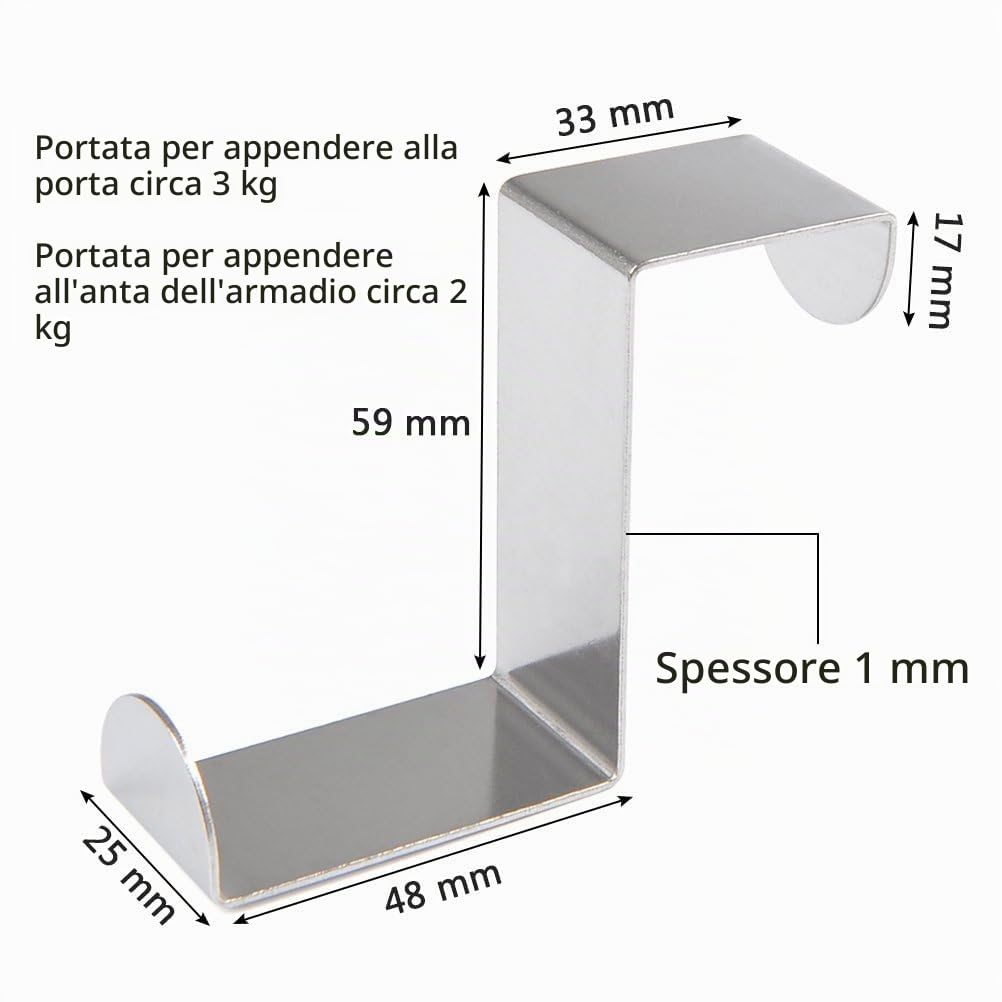 FOCCTS 6 ganci metallo acciaio inox a forma di Z per chiavi sciarpa borsa