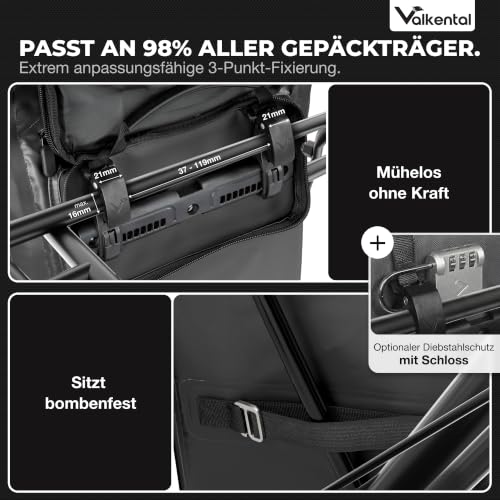 Valkental® 3in1 Fahrradtasche [Bis 25L] - Das Original - Geeignet als Gepäckträgertasche… – Ansicht 4