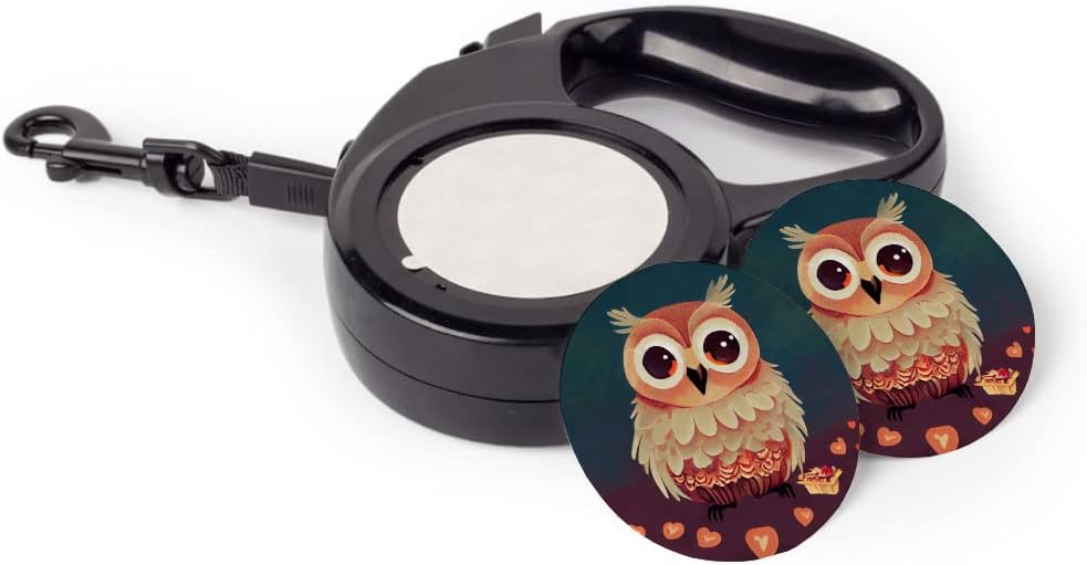 Owl with Hearts Retractable Pet Leash - Art Leash - Paint Dog Leash - 118 inches