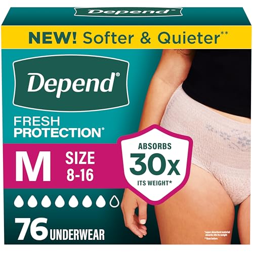 Depend Fresh Protection Adult Diapers, Incontinence Underwear for Women, Disposable, Maximum, Medium, Blush, 76 Count (2 Packs of 38), Packaging May Vary