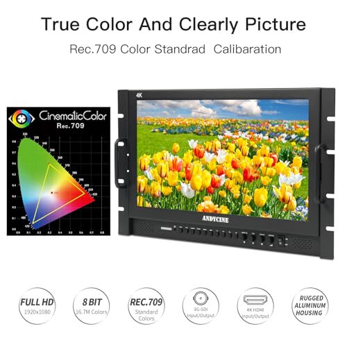 Image of ANDYCINE C173S3 17.3 inch Inch 7RU Rack Mount Broadcast LCD Director 1920x1080 Resolution 4K HDMI 3G-SDI Input and Output Broadcast Production Monitor,Desktop Director's Monitor with YPbPr, Video