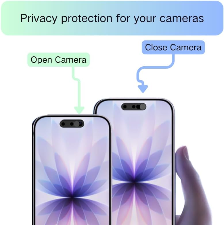 Front Camera Cover, Camera Privacy Silder Compatible for iPhone 17/17 Air/17Pro/17 Pro Max, Webcam Cover Protect Privacy, Strong Adhesive Privacy Protection Cover-Black, 2 Pack