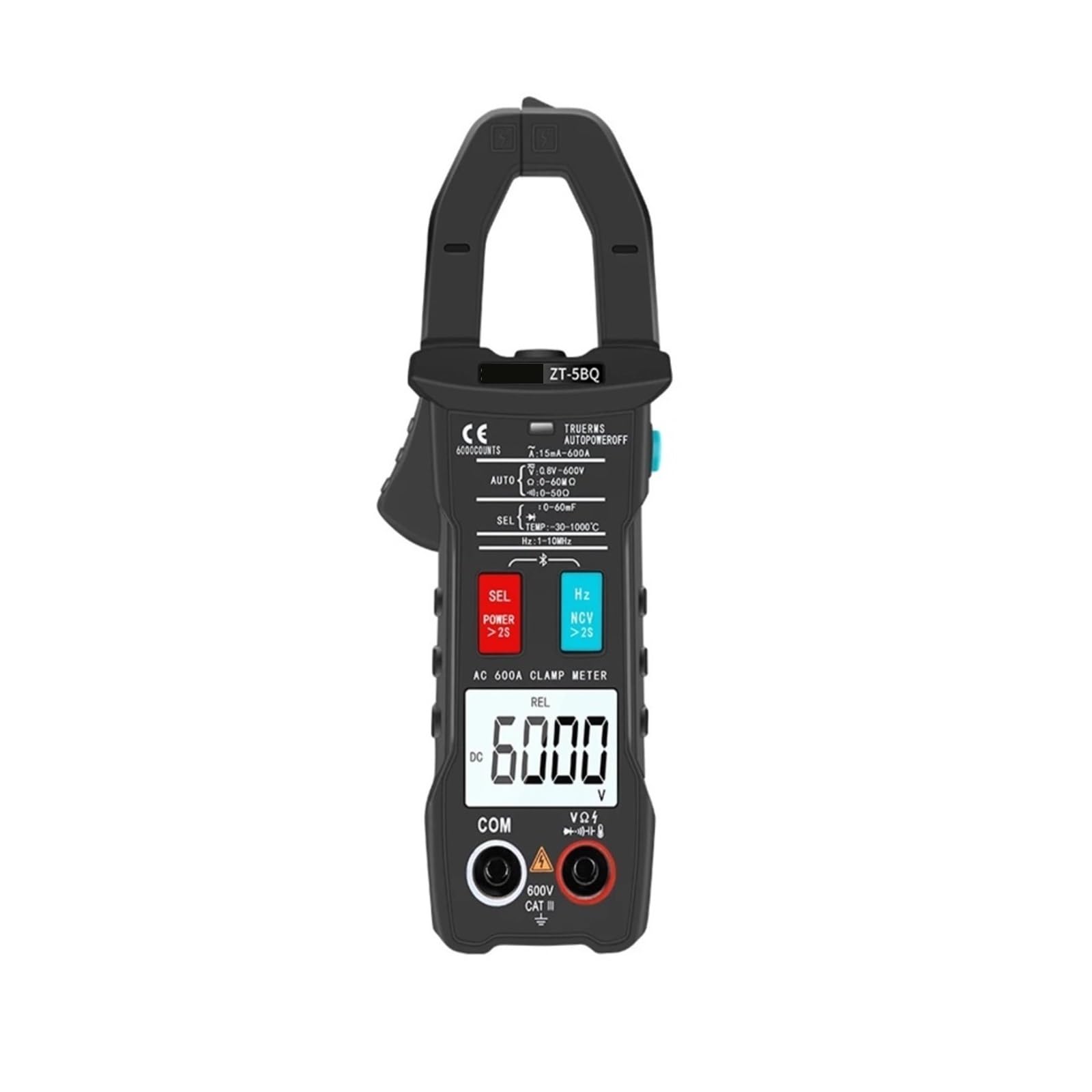 Cyfrowy miernik cęgowy, 5BQ Cyfrowy Multimetr Bluetooth Miernik Cęgowy 6000 Zliczeń True RMS Tester Napięcia AC Prąd Hz Pojemność Ohm