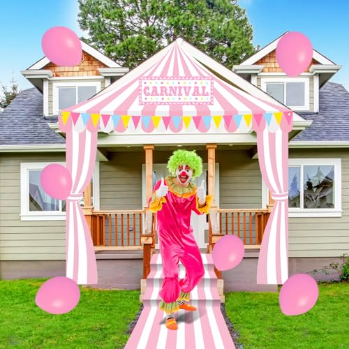 Image of Fanfanwin 4 Pcs Carnival Circus Tent Decorations Carnival Entryway Door Party Decor Awning Hanging Banner Aisle Runners Supply for Circus Theme Birthday Celebration(Exquisite)