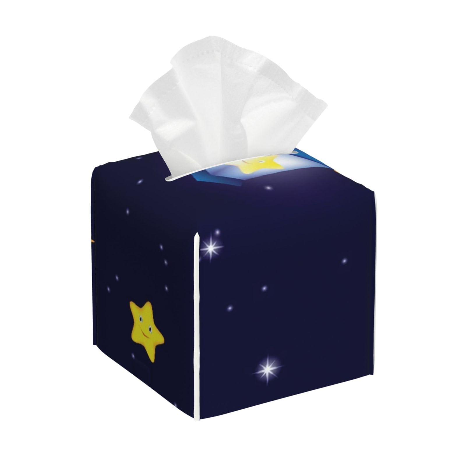 Cartoon Moonlit Night with Sleeping Moon PVC Cube Tissue Pack for Home Office Bathroom Use