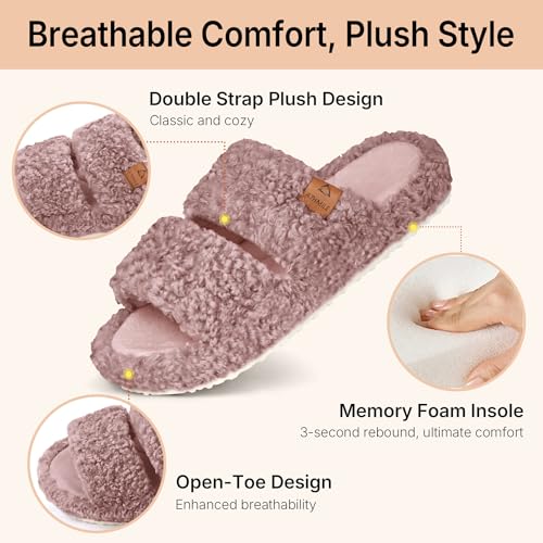 ATHMILE Womens Slippers Lightweight Arch Support Open-Toe Fuzzy House Slippers for Women Cozy Memory Foam Indoor Outdoor Double-Strap Design3