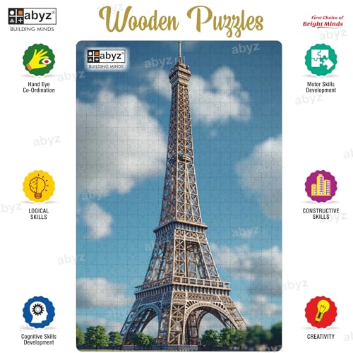 Image of ABYZ Wooden Jigsaw Eiffel Tower Painting Puzzle with 500-Pieces Play and Learn Educational Puzzle for Kids and Children aged7+ and Adults Toy for Improving Memory & Problem Solving