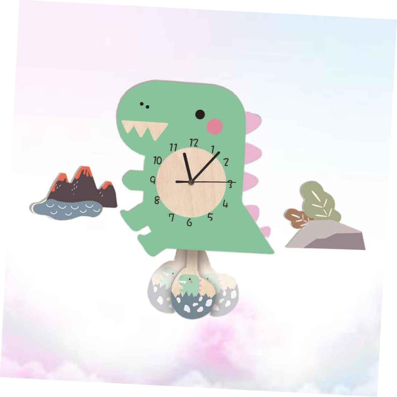 Cabilock Reloj de Péndulo de Dinosaurio de PVC, Estilo Dibujos Animados | 1 Pieza, Decorativo para Guardería y Salas Familiares, Tic Silencioso, Colgante de Pared