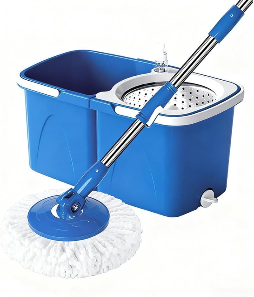 Spin Mop and Bucket with Wringer Set, 360° Spinning Mop Bucket System with 3 Microfiber Mop Replacement Heads and Stainless Steel Adjustable