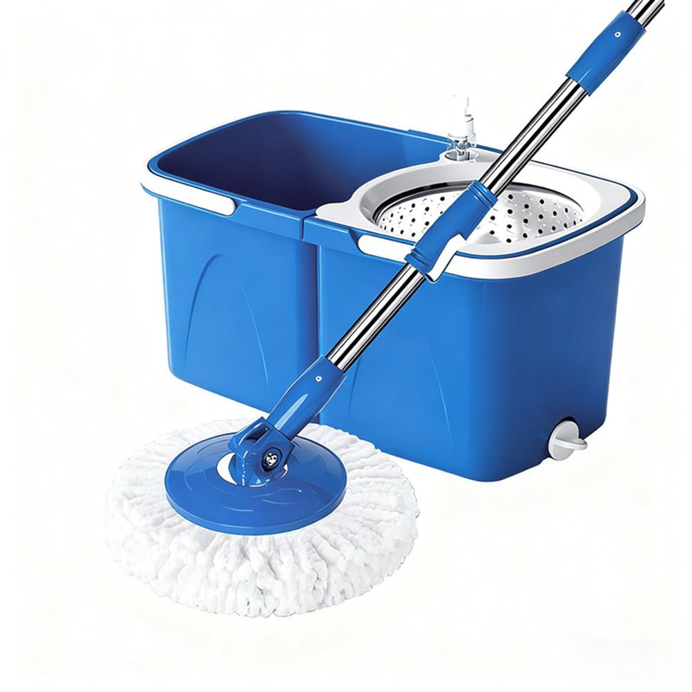 Trapeador y Cubo Giratorio con Juego de escurridor, Sistema de Cubo de fregona Giratorio de 360° con 3 Cabezales de Repuesto de fregona de Microfibra y Acero