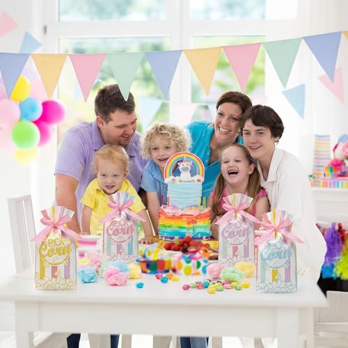 Image of 48 Pcs Popcorn Plastic Bags Circus Carnival Party Goodie Bags Bulk Movie Night Popcorn Container for Carnival Movie Night Theater Halloween Party Supplies (Pastel)