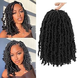 Butterfly Locs Crochet Hair 12 Inch 8 Packs, Soft Butterfly Locs Distressed Faux Locs Crochet Hair Pre Looped Crochet Hair (12Inch 8Packs, 1B)