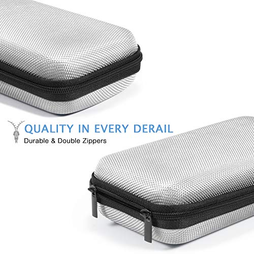 Glcon Portable Protection Hard Eva Travel Carrying Case With Mesh Pocket, Durable Exterior - Universal Small Electronic Tech Zipper Bag Pouch Organizer For Cell Phone, Charger, Cord, Cable - Silver #TOP2