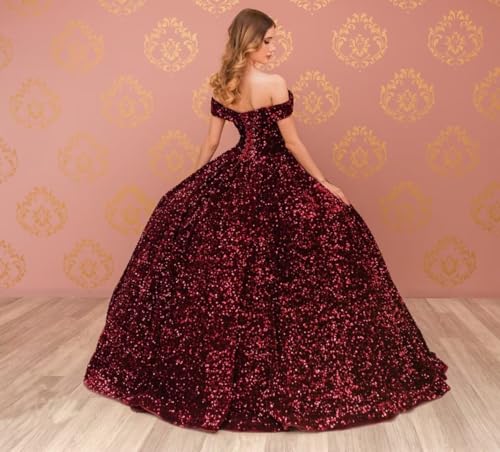 TRHTX Sparkly Sequin Quinceanera Dresses 2024 Off Shoulder Ball Gown Long A-line Sweet 16 Dresses3