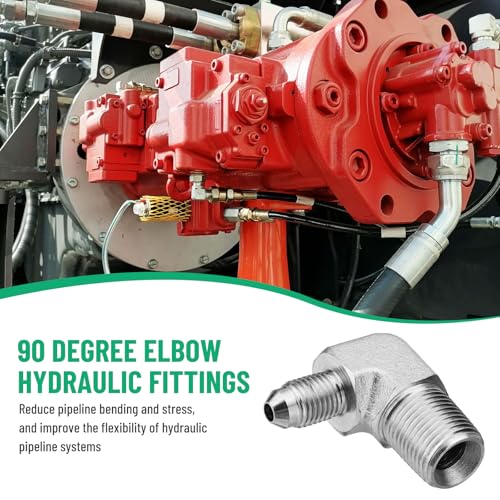 Image of 5 Pack 90 Degree Elbow Hydraulic Adapter Fittings: 1 /4 inch JIC Male x 3 /8 inch NPT Male, with Protection Cover Hydraulic Hose Crimp Connectors