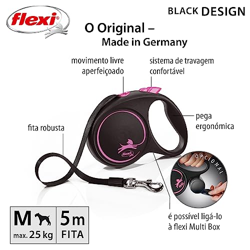 Guia Flexi Black Design Fita M 5m - Rosa