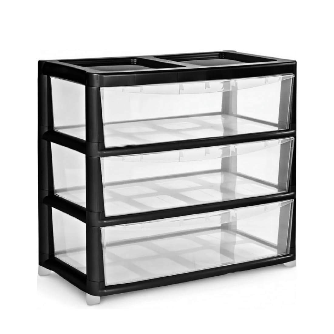 Khanary Jumbo Chest Drawer Plastic Storage Unit – Multi-Purpose Modular Drawer Tower Home,Office,Bedroom, Nursery & School - Dorm Room Storage Solution (Black/Clear, 3 Drawers Jumbo)