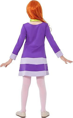 Miniatura 5 de Disfraz de Daphne para niños, disfraz de Halloween para niñas, trajes de cosplay de lujo, peluca, bufanda, diadema, accesorios para medias