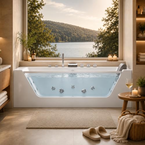 Empava 60" Acrylic Alcove Whirlpool Bathtub, Jetted Soaking ...