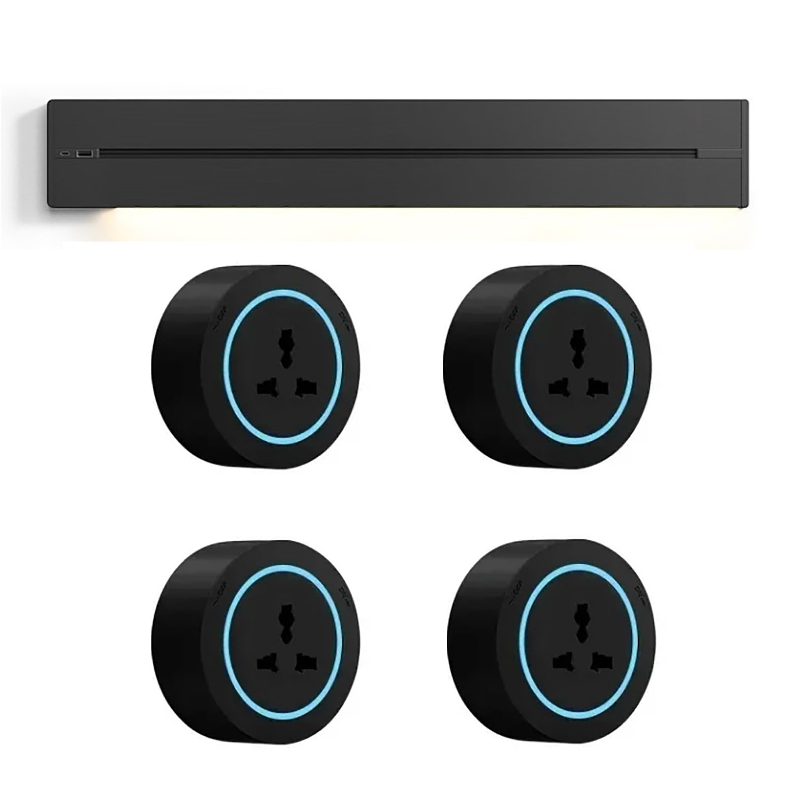 Toma De Corriente De Riel, Toma De Corriente Desmontable, Toma De Corriente De Riel MóVil De Pared De 8000W 32A, con Interfaz USB + Typec/Luz CáLida, para Hogar, Oficina 4pcs-40cm