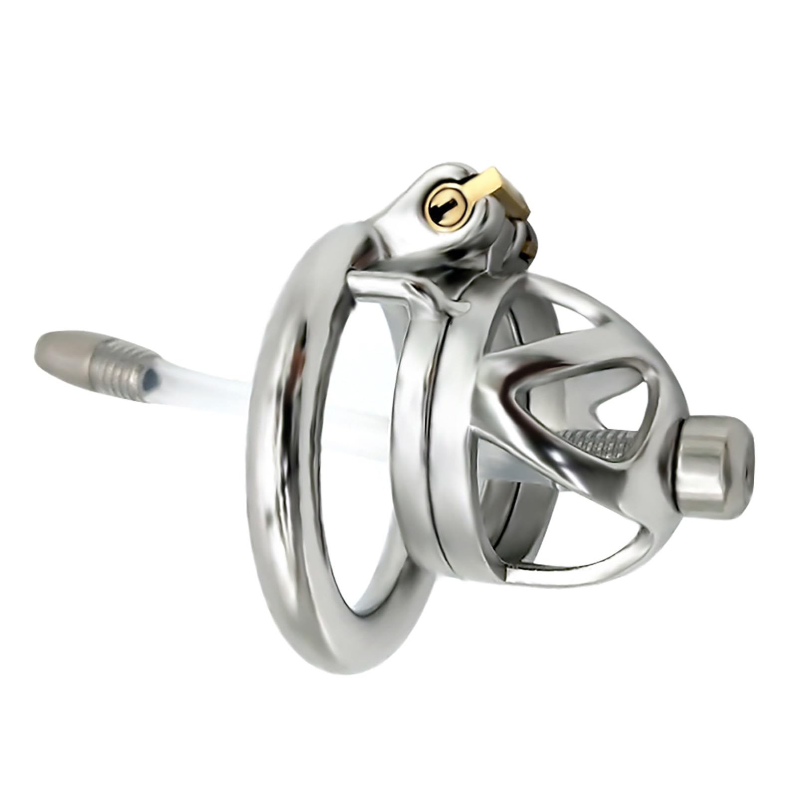 Jaula de pene de diseño hueco con anillo redondo y llave jaula de castidad de acero inoxidable 304 hombres impermeable desgaste pene jaula juguete sexual para el hombre (cage+dilator,40mm)