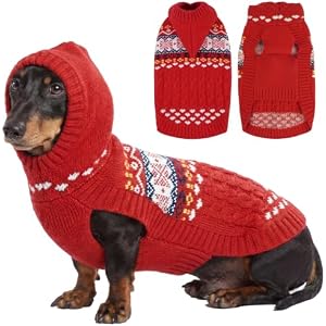Lelepet Dachshund Sweater with Hood, Knit Dog Sweaters for Small Dogs XS-XL