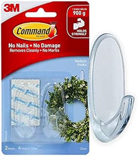 Command Medium Hook, Pack of 2 Hooks and 4 Adhesive Strips, Transparent - Damage Free Hanging - Holds up to 900g