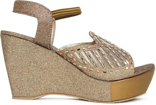 Image of Action Women's Glitter Platform Sandals| Block Heel|Cross-Strap Design with Ankle Strap| Bronze