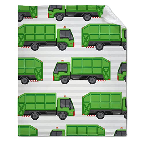 ARTBLANKET Green Garbage Trash Truck Throw Blanket Fannel Fleece Super Soft Funny Blanket Travel Throw Blanket for Bed Couch Sofa 60x50 in for Teen Car