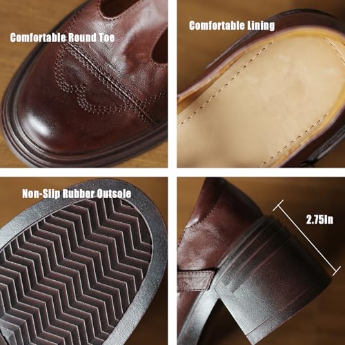 Women's Leather Platform Chunky Mid Heel Mary Janes Retro T-Strap Round Toe Comfort Low Block Heel Dress Pump Shoes for Daily Dating Party Work Wedding3