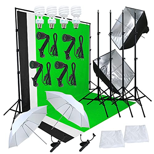 Linco Pheno Studio Lighting Studio Softbox Umbrella Reflector (3 in 1) Photography 9x10 feet Backdrop Stand Kit with 3 Color Muslin & Clamps