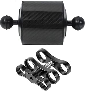 BGNING Carbon Fiber Float Arm Aquatic Dual Floating Ball Arm Extend Bracket Diving Buoyancy Arm D80MM for Underwater Camera Diving Tray (5inch+Ball Clip)
