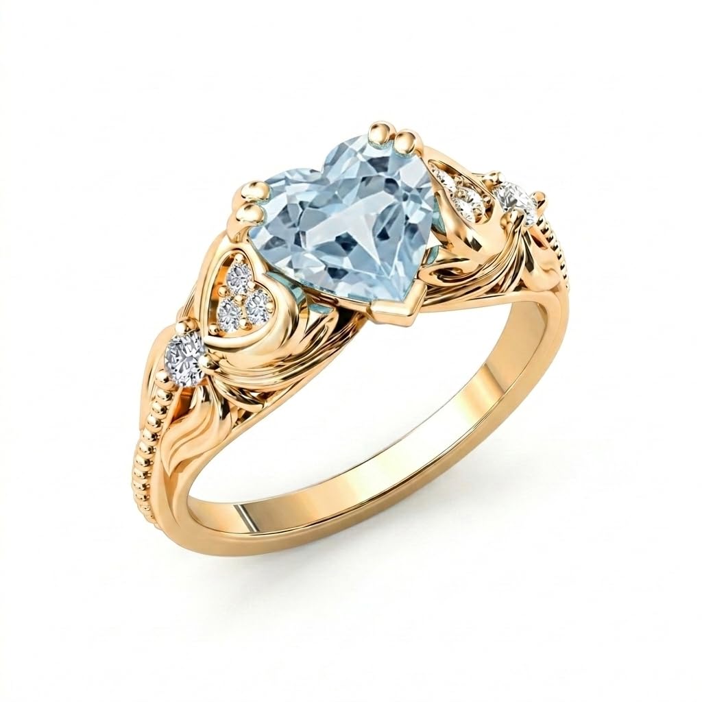 CTIEIP Diamond and Gemstone Heart Ring