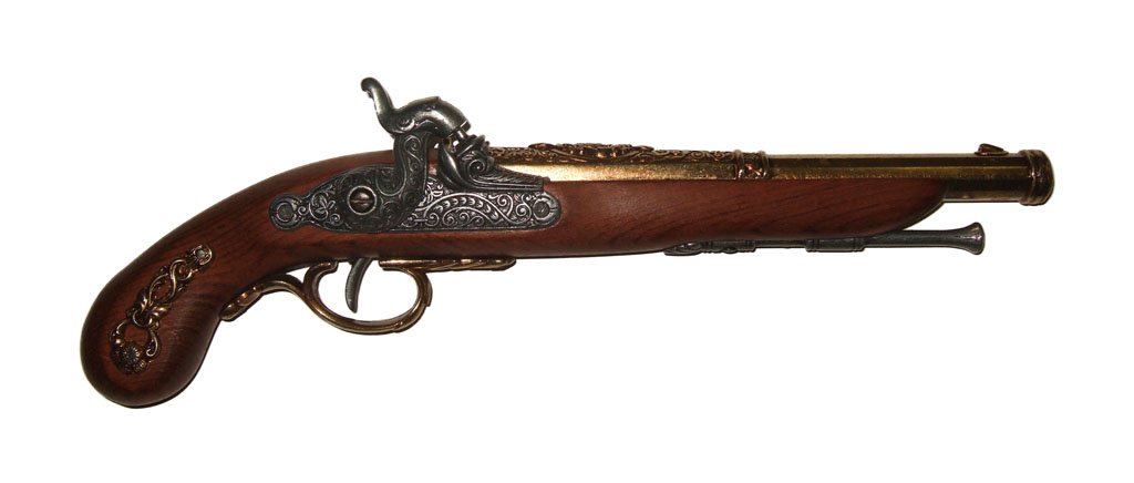 Denix 19th Century French Percussion Dueling Pistol, Brass - Non-Firing Replica