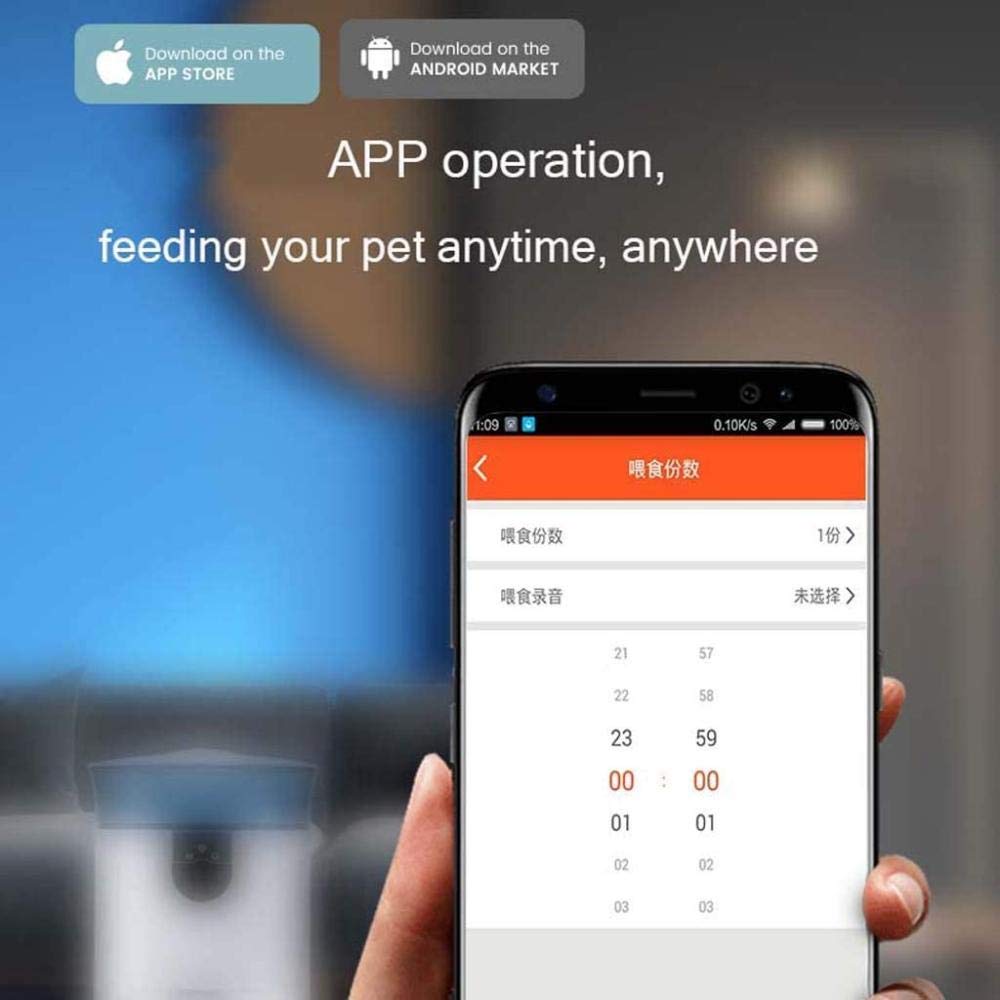 Dispensador automático de Alimentos con Control de la aplicación Smart Pet Cat Dog de 7L con cámara Audio de 2 vías Recordatorio de Voz Grabación de Video para Perros medianos Grandes