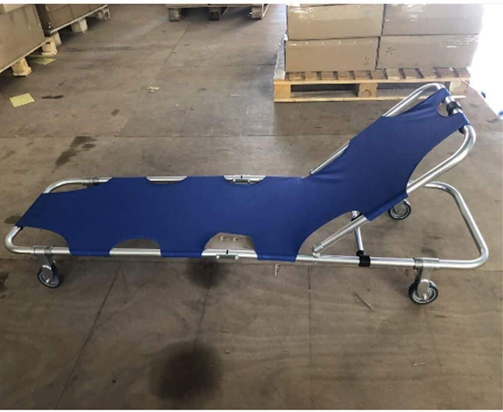 Camilla Plegable Camilla De Rescate De Primeros Auxilios Plegable Ligera para Pacientes Camilla De Rescate Plegable, Camilla Médica De Aluminio con Cuatro Ruedas, Puede Soportar 200 Kg, Azul