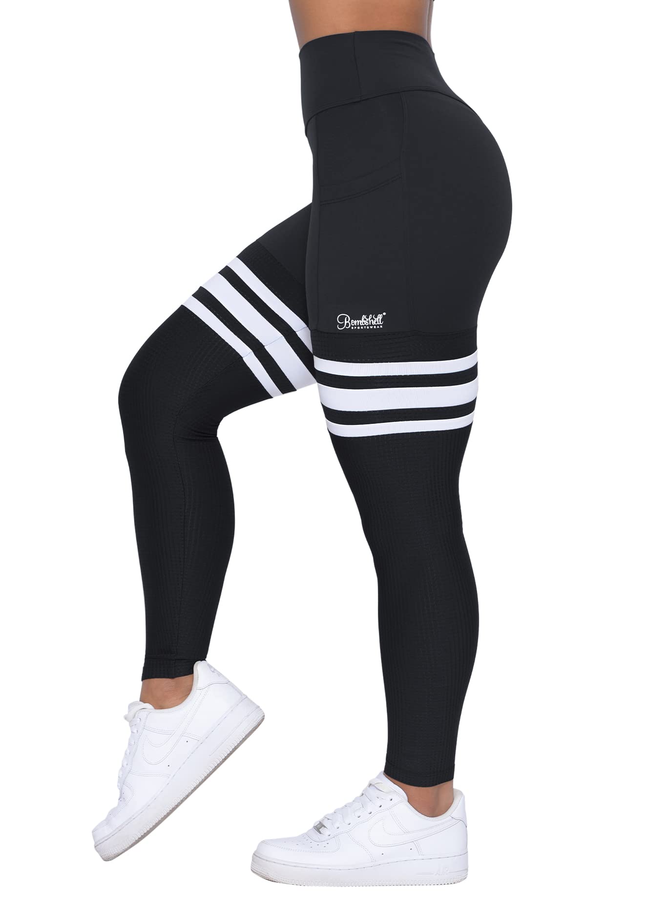 Bombshell Sportswear Perform Thigh High Leggings for Women with Pockets, Workout Running Yoga Pants (as1, Alpha, l, Regular, Regular, Midnight)