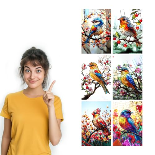 Image of SiddArtify Stained Glass Bird Wall Art Prints Set - Colorful Animal Poster Decor for Living Room Bedroom Office - 8x12 inch Board Pack of 6
