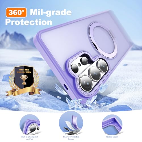 Image of for Samsung Galaxy S26 Ultra Case with 360Rotatable Magnetic Ring Stand Compatible with Mag-Safe Military Protection Matte Translucent Phone Case for Galaxy S26 Ultra 6.9 inch,Purple