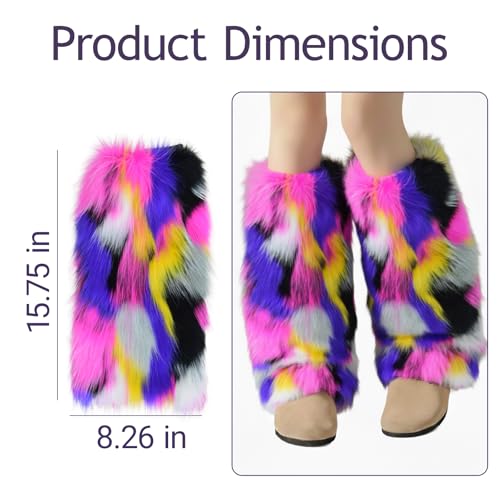 Image of Tie Dye Women Furry Leg Warmers Faux Fur Boot Covers Fluffies Cuffs, 15.7 inch Tall
