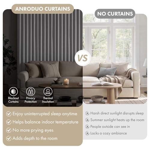 Image of ANRODUO White Back Tab Blackout Curtains 54 Inch Long 2 Panels | Rod Pocket,Thermal Insulated Room Darkening Light Blocking Curtains for Living Room Bedroom Privacy,W42xL54