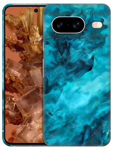 Coque Google Pixel 8 élégante contre les rayures avec imprimé marbré bleu sarcelle fin