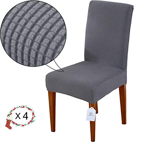 LUOLLOVE Fundas para Sillas, Stretch Extraíble Lavable Fundas Sillas Comedor,Fundas Sillas Respaldo con Banda Elástica para Comedo(4-Piezas,Gris)
