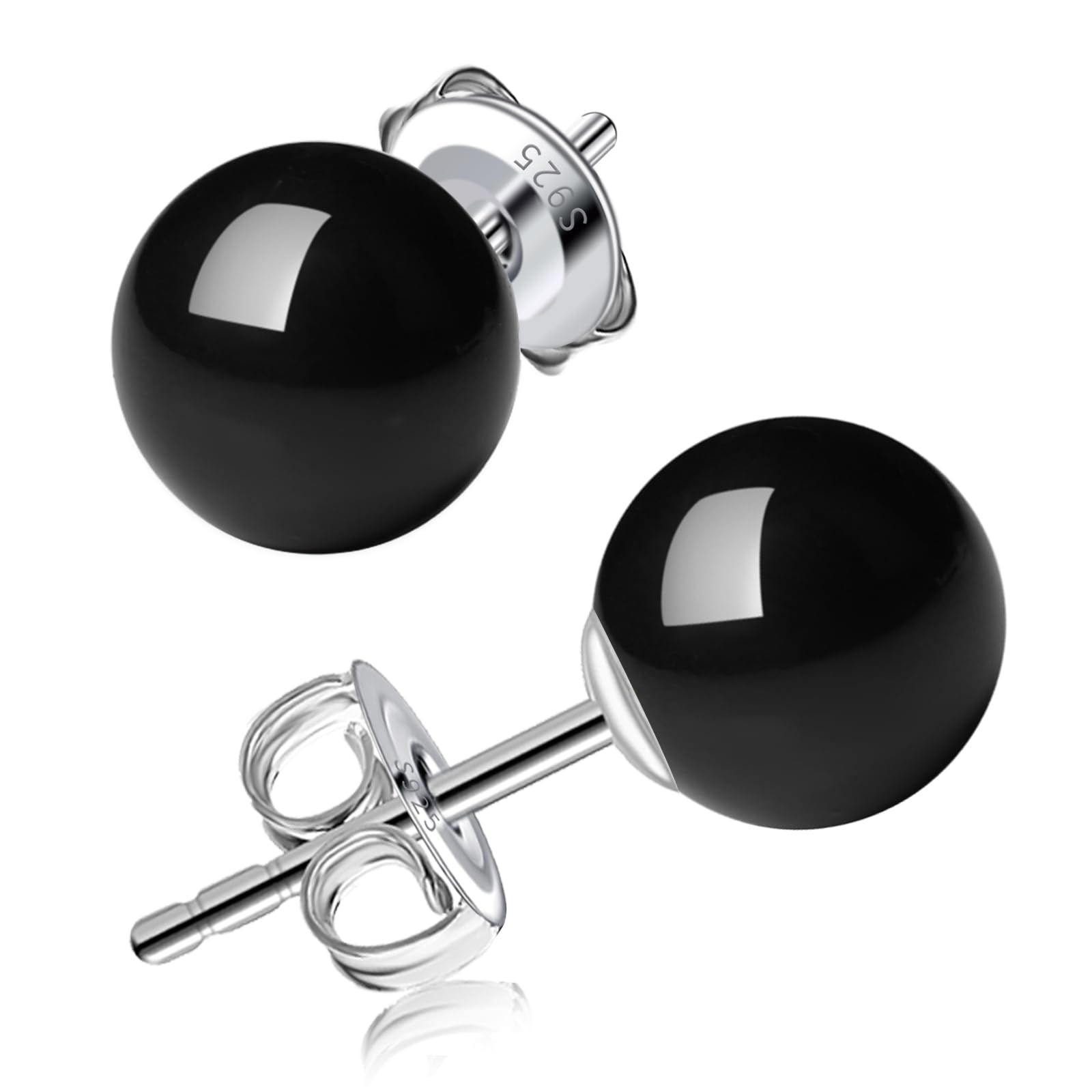 3/4/5/6/8/10/11mm Black Pearl Stud Earrings for Women - 925 Sterling Silver Hypoallergenic Earrings Jewelry Gift