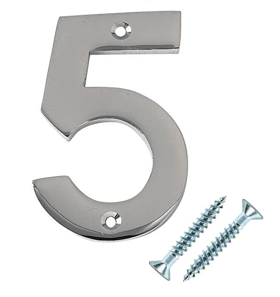 Merriway Chrome Bh03004 Polished Screw-On House Flat Gate Post Numeral 50 Mm (2 Inch) Number 5