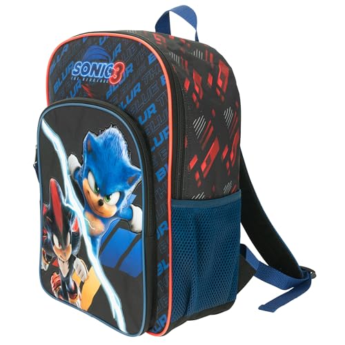 Image of AI ACCESSORY INNOVATIONS Sonic The Hedgehog 3 Movie Backpack for Boys & Girls, Bookbag featuring Sonic & Shadow, Schoolbag with Adjustable Shoulder Straps & Padded Back,16 Inch